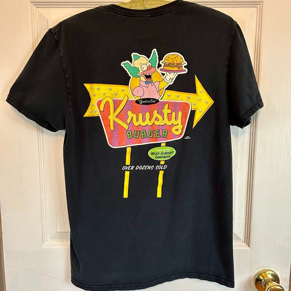 Vintage Simpsons Krusty Burger Tee Graphic TShirt Black Unisex M Short Sleeve
